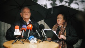 Ivan Kamenec, historik a Madeline Wadkerty, historička počas Spomienkového podujatia k výročiu vzniku Slovenského štátu