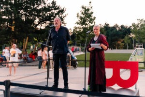 Katarína Hulíková, riaditeľka BKIS a Peter Uličný, spisovateľ, textár,